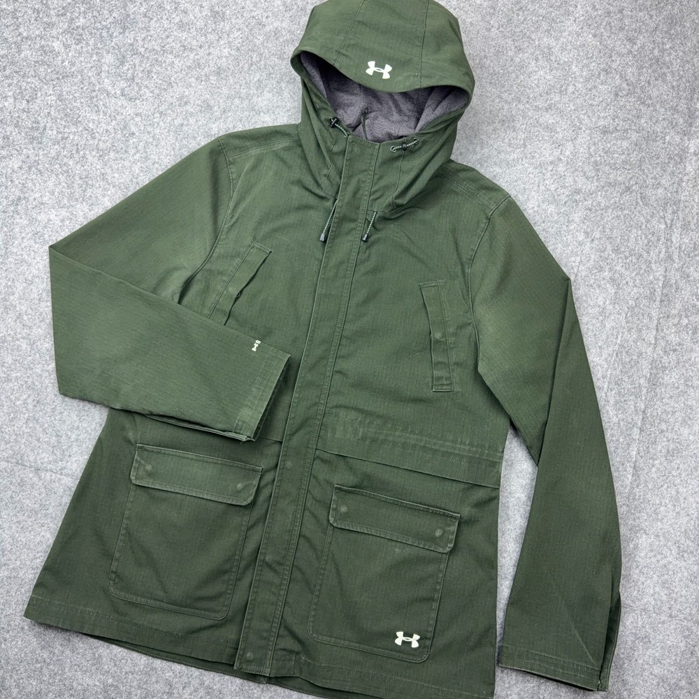 Under Armour Jacket Womens XL Green Storm‎ Canvas Hooded Utility Pockets Outdoor